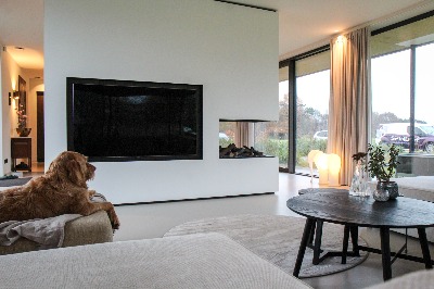 Room divider met haard